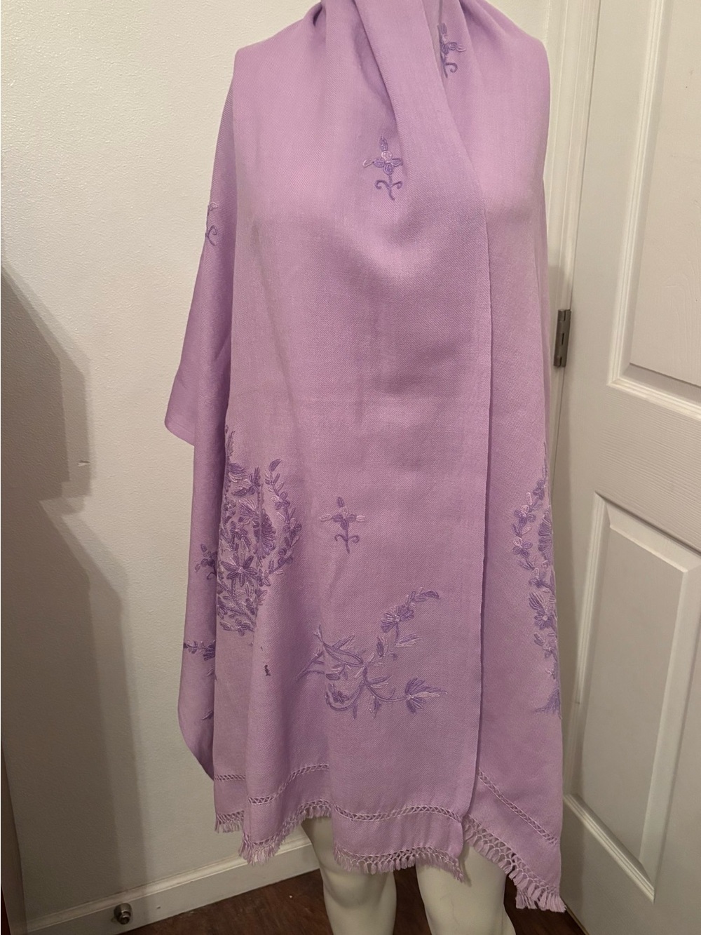 Lavender Embroidered Wrap pashmina shawl 72x27
